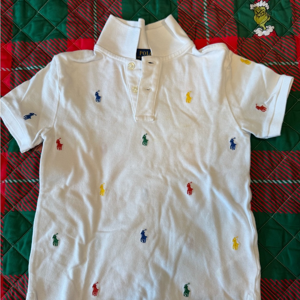 EUC White Polo shirt with embroidered design